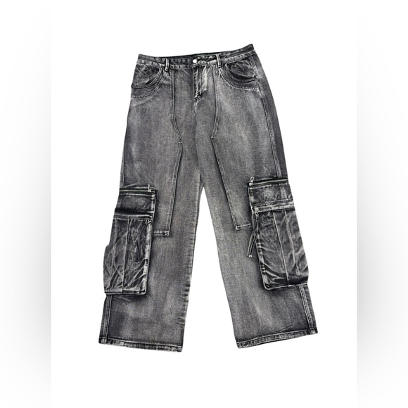 Vale Forever Other - NWOT Vale Forever Mns Faded Gray Triple Pocket Wide Leg Jeans Oversize Cargo